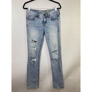 Madewell Bleach Wash Distressed Rail Straight Jeans Women's Size 29x34